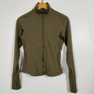YPB SculptLUX Olive Performance Zip Up Fitted Jacket Thumbhole Activewear Small